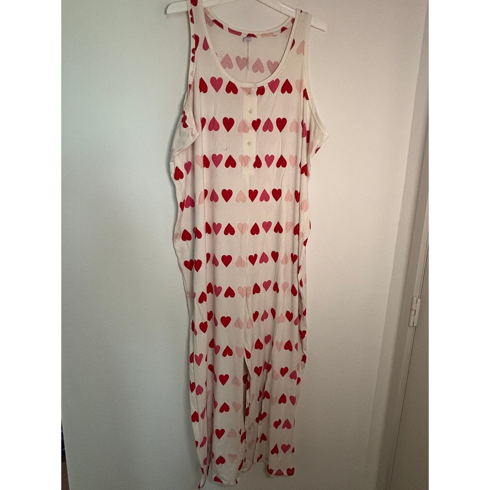 Old Navy ON.L.Y. Heart Print Sleeveless Henley Jumpsuit White Red Pink Plus 3X